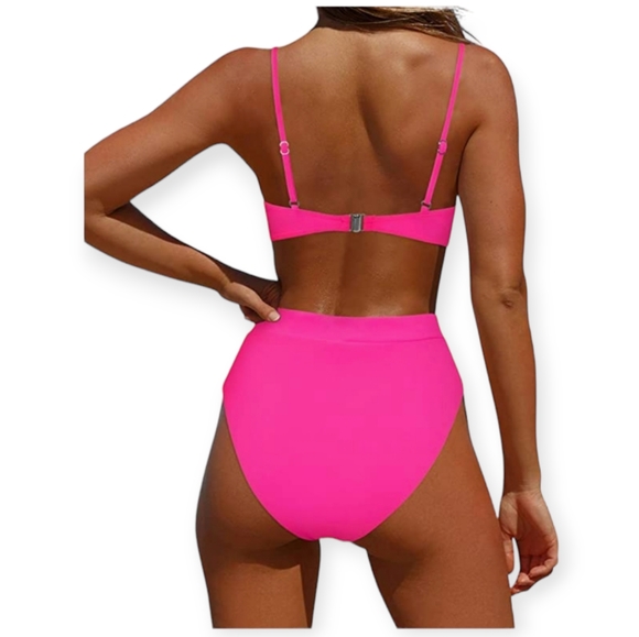 MOSHENGQI Women High Wasited Bikini Shoulder Strap 2 Piece High Cut String - Picture 2 of 6